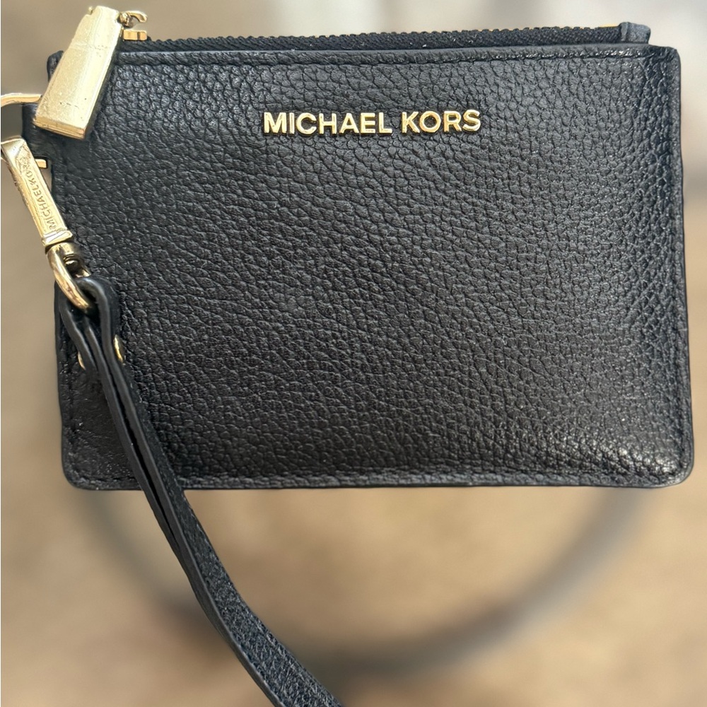 Michael Kors Mercer Small Coin Purse Wristlet in black pebbled leather